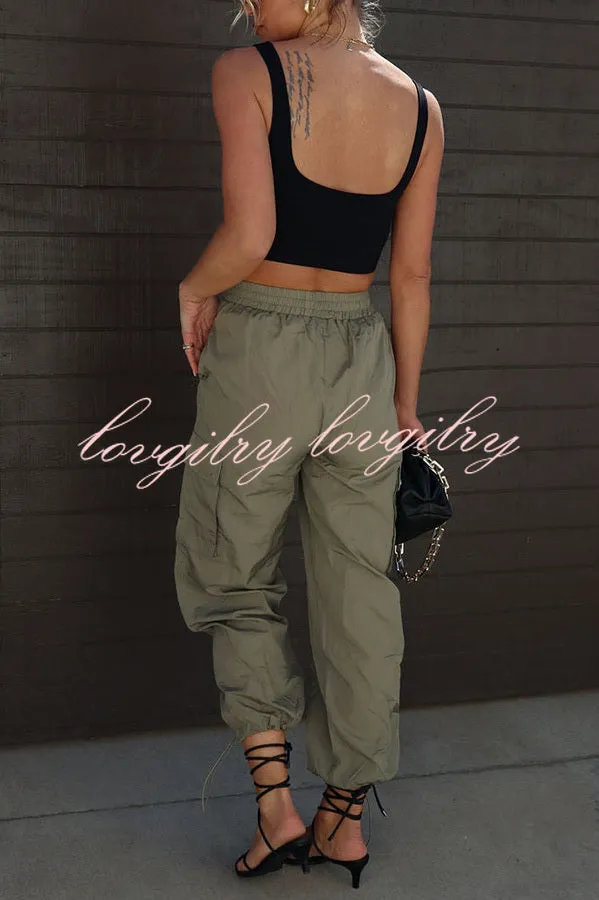 Let’s Rewind Nylon Elastic Waist Pocketed Cargo Pants