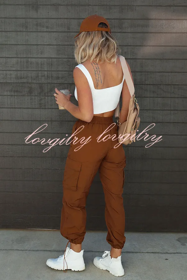 Let’s Rewind Nylon Elastic Waist Pocketed Cargo Pants