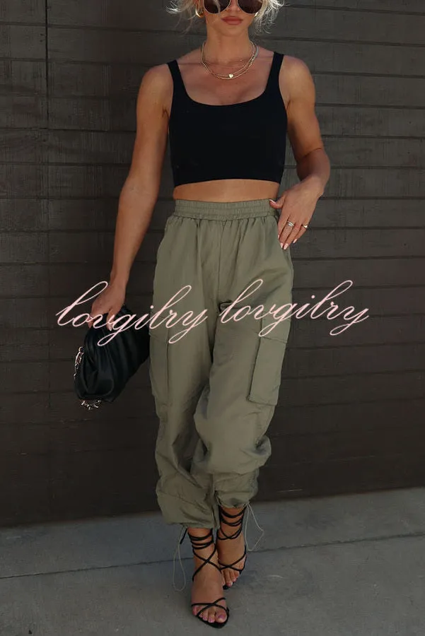 Let’s Rewind Nylon Elastic Waist Pocketed Cargo Pants