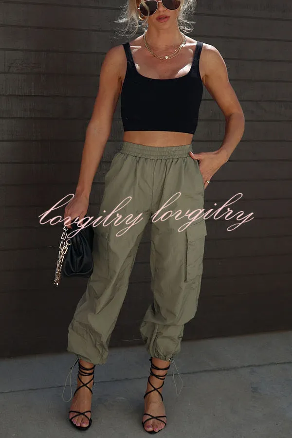 Let’s Rewind Nylon Elastic Waist Pocketed Cargo Pants