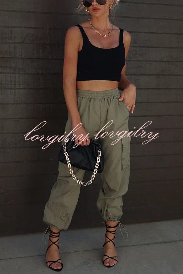 Let’s Rewind Nylon Elastic Waist Pocketed Cargo Pants