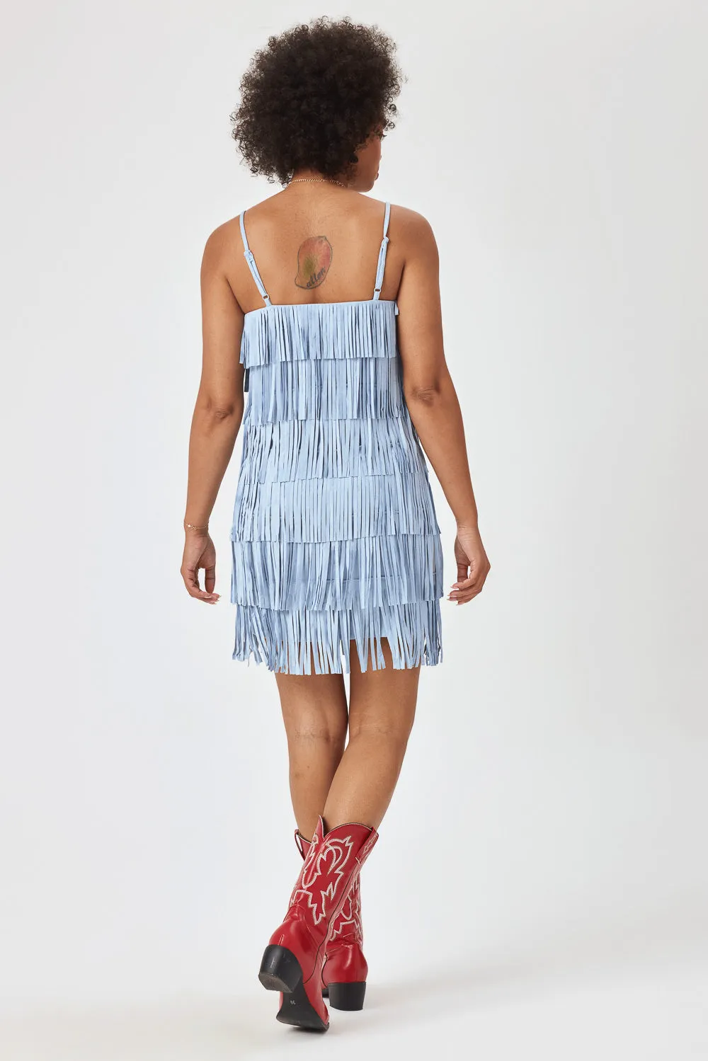 Light Blue Suede Fringe Dress