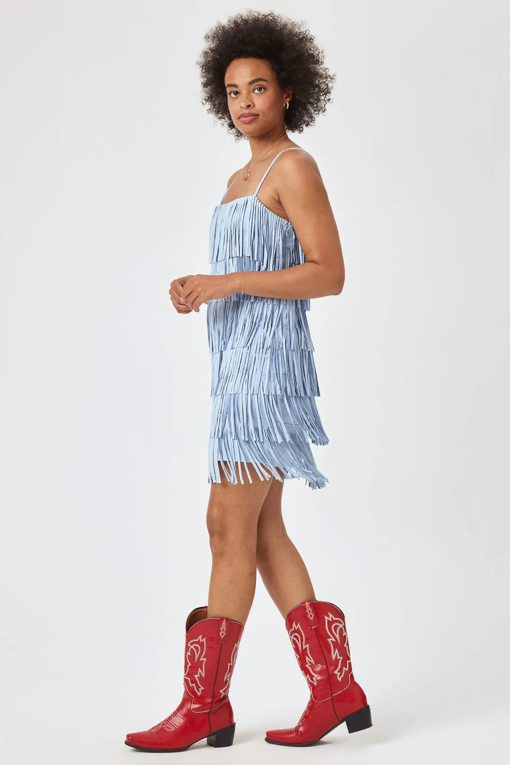 Light Blue Suede Fringe Dress