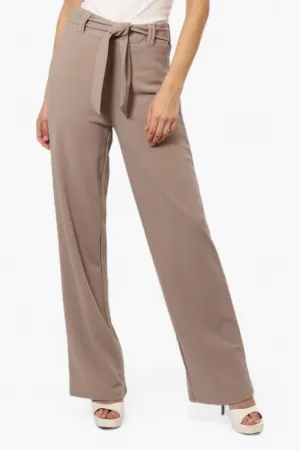 Limite Solid Belted Pants - Beige