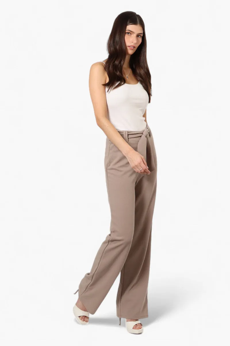 Limite Solid Belted Pants - Beige