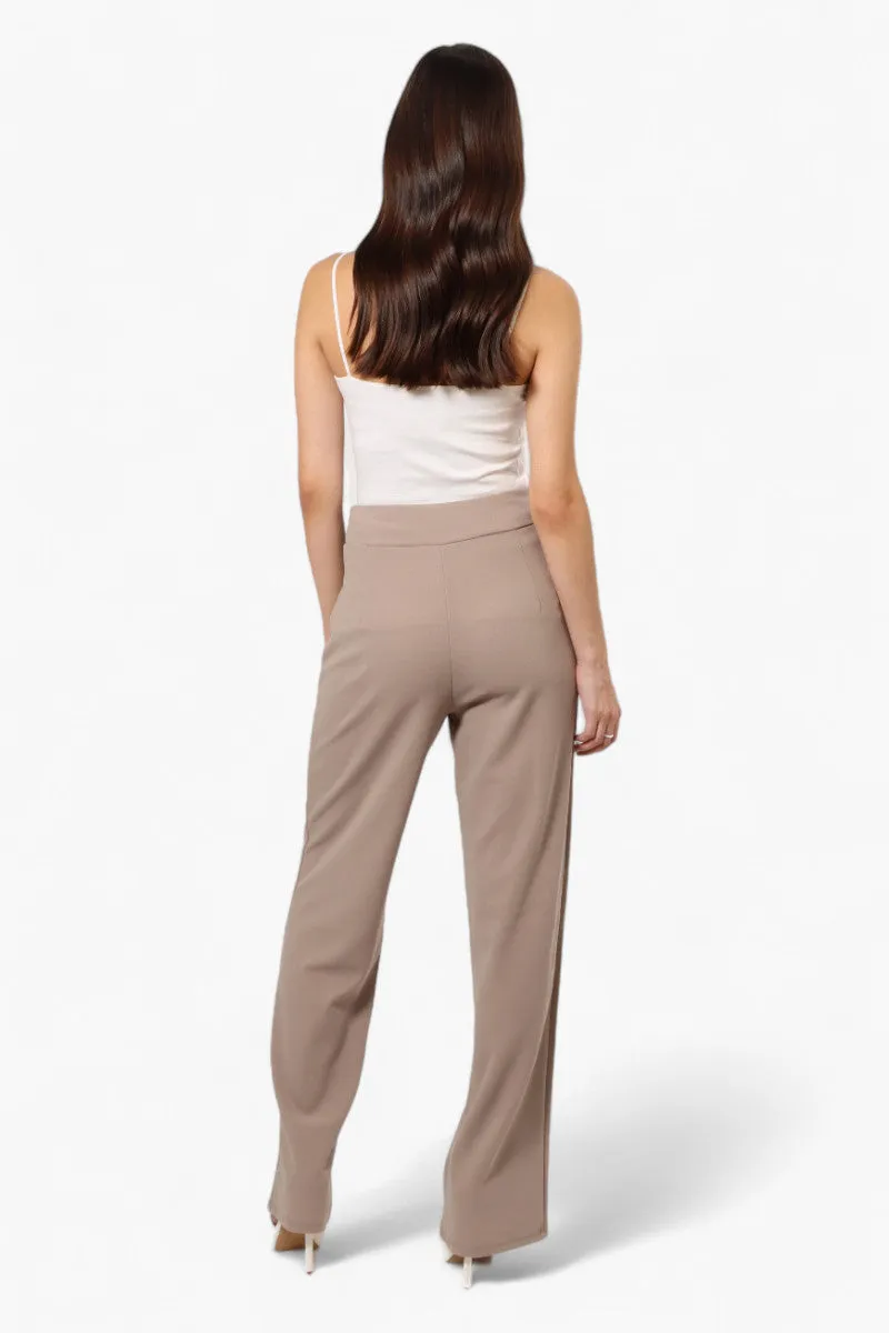 Limite Solid Belted Pants - Beige