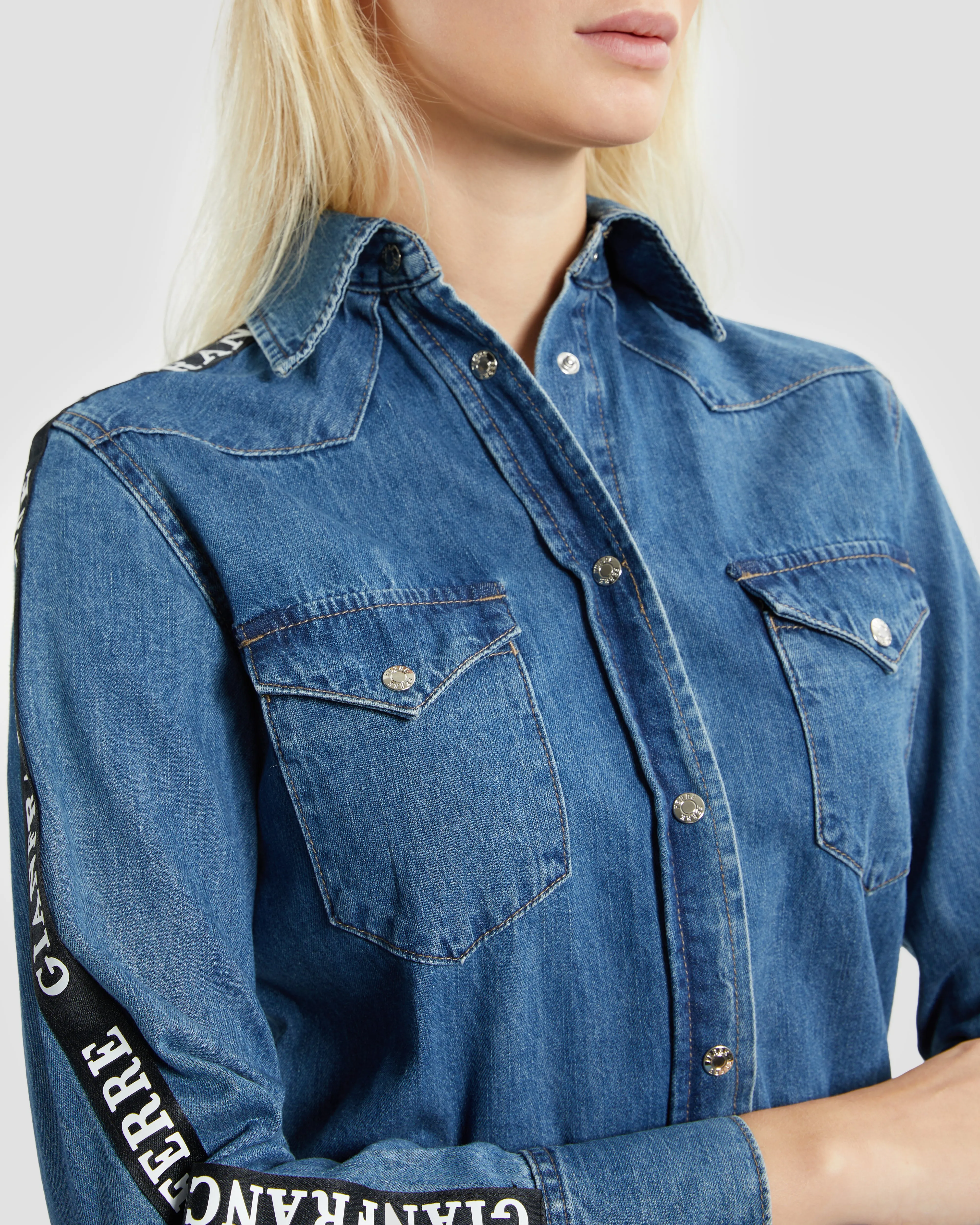 Logo Taper Denim Shirt Dress