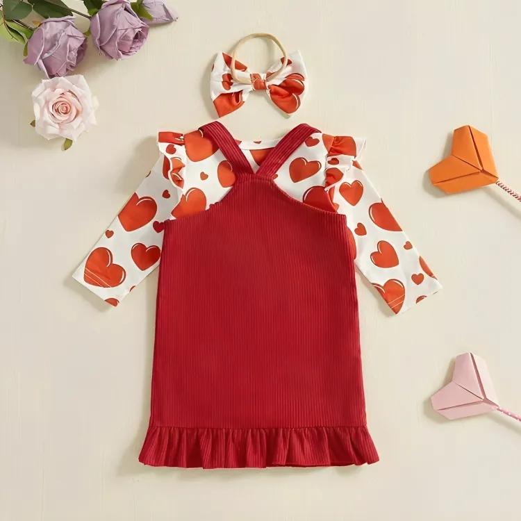 Long Sleeve Hearts Corduroy Baby Set