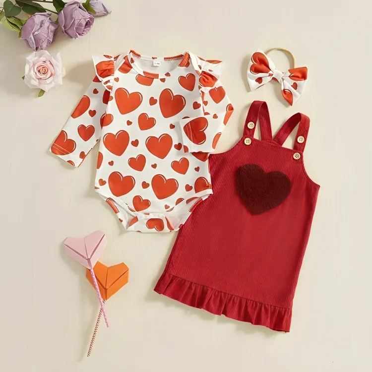 Long Sleeve Hearts Corduroy Baby Set