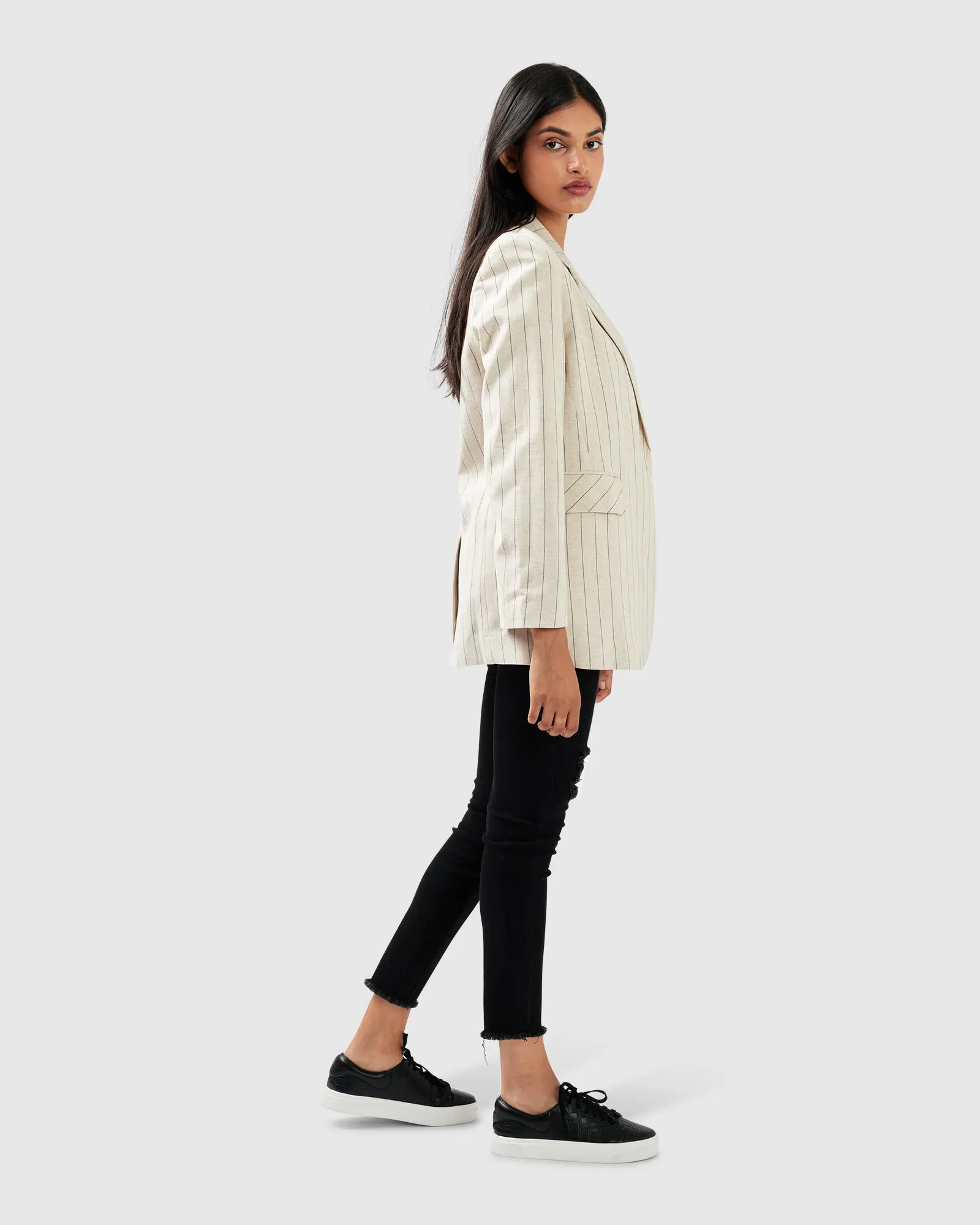 Love & Mercy Striped Blazer - Beige