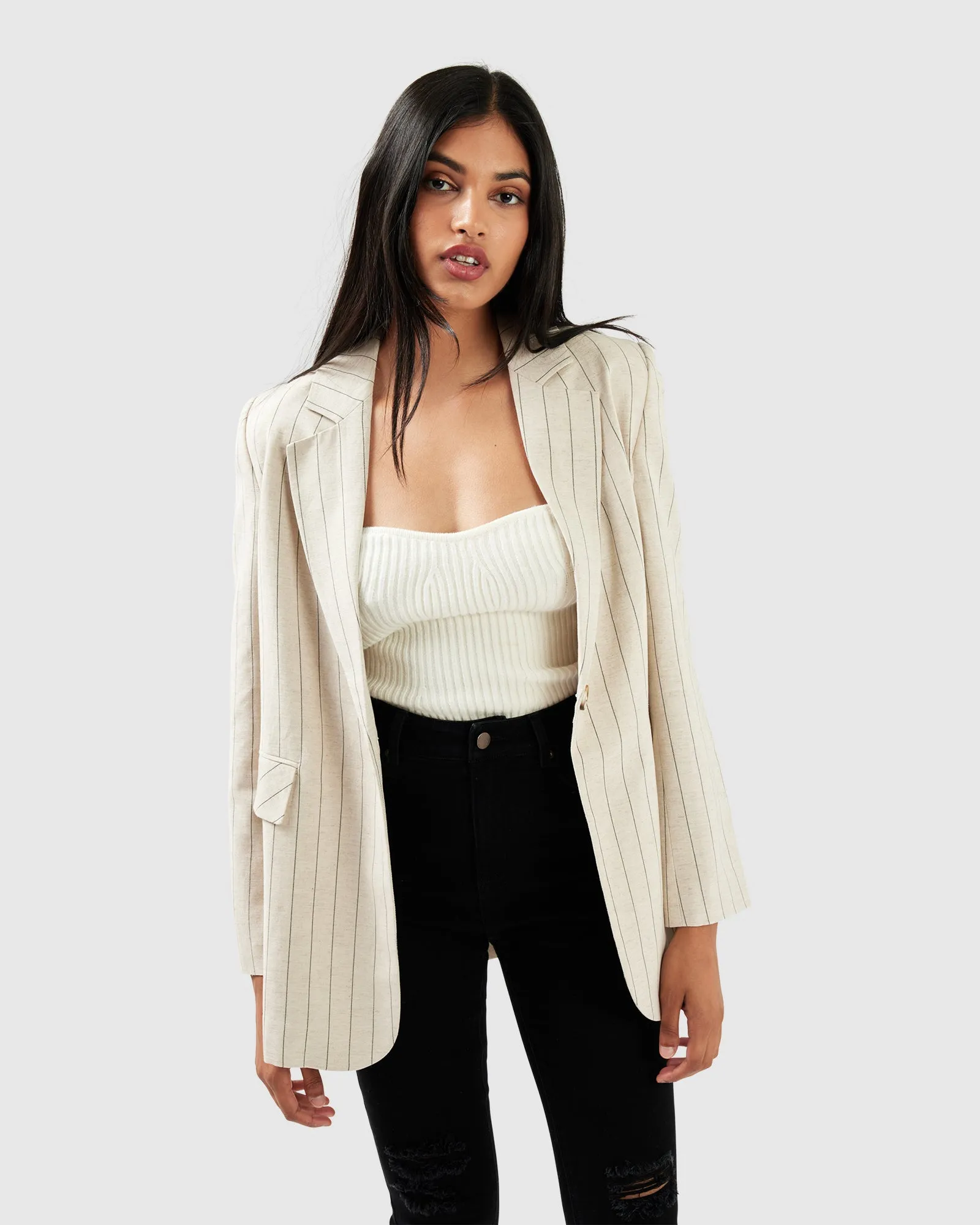 Love & Mercy Striped Blazer - Beige