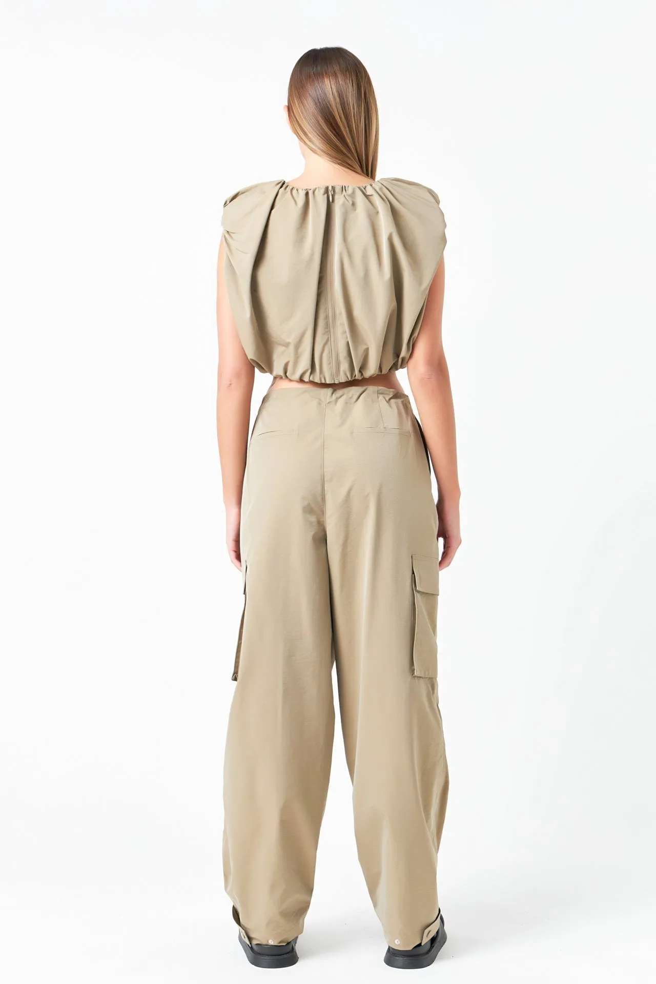 Low Waisted Pleated Cargo Pants