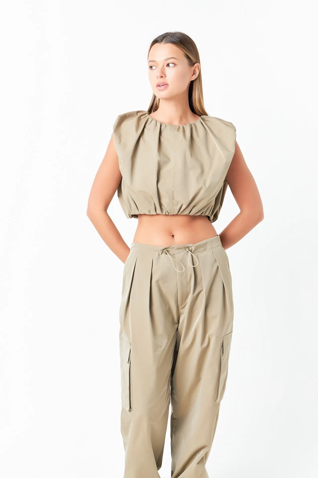 Low Waisted Pleated Cargo Pants