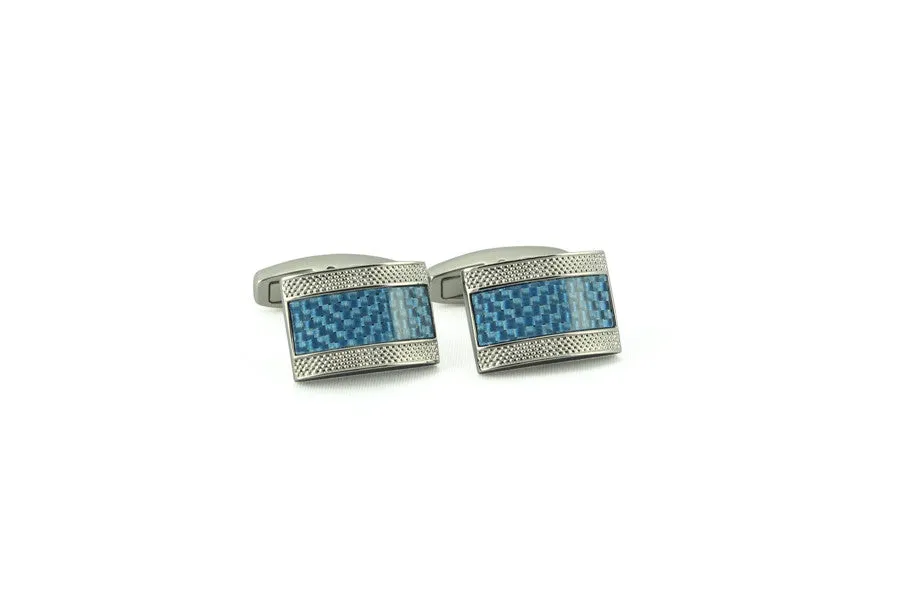 Lt. Blue Carbon Fiber Rectangle Cufflinks