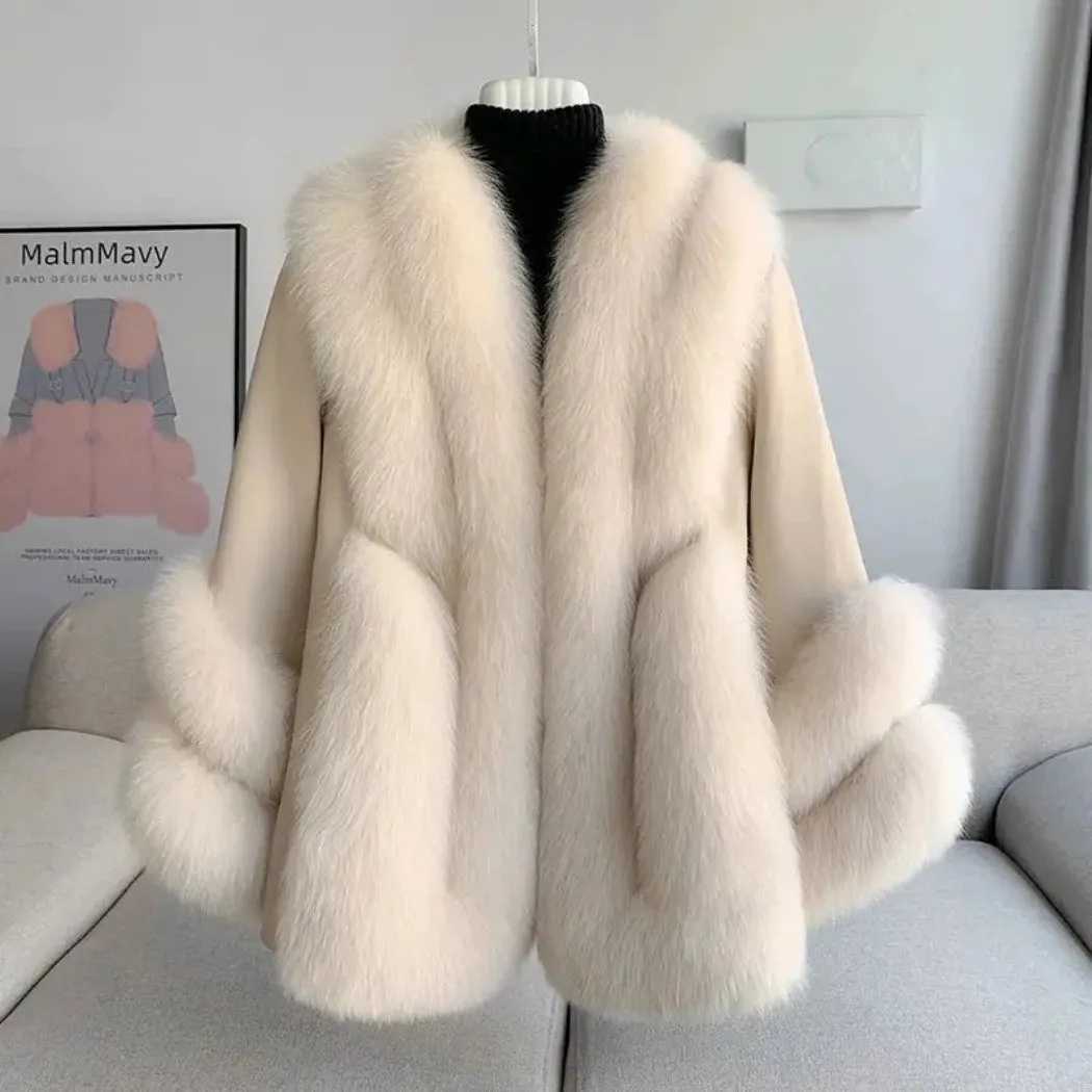 Luxury Women's Fox Fur Leather Coat