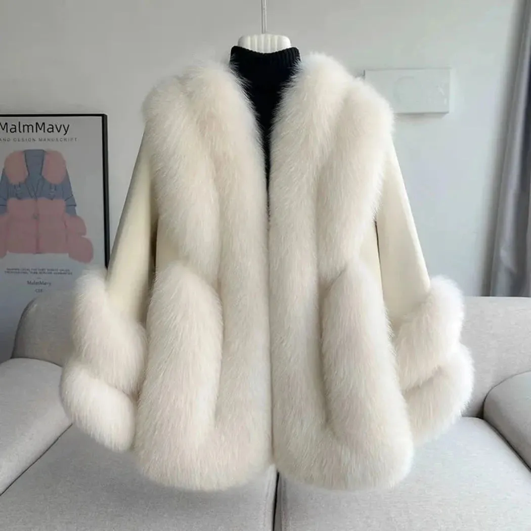 Luxury Women's Fox Fur Leather Coat