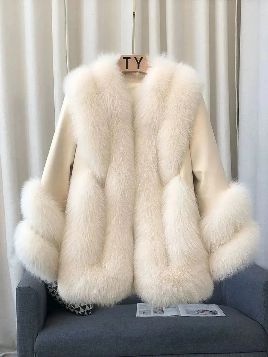 Luxury Women's Fox Fur Leather Coat