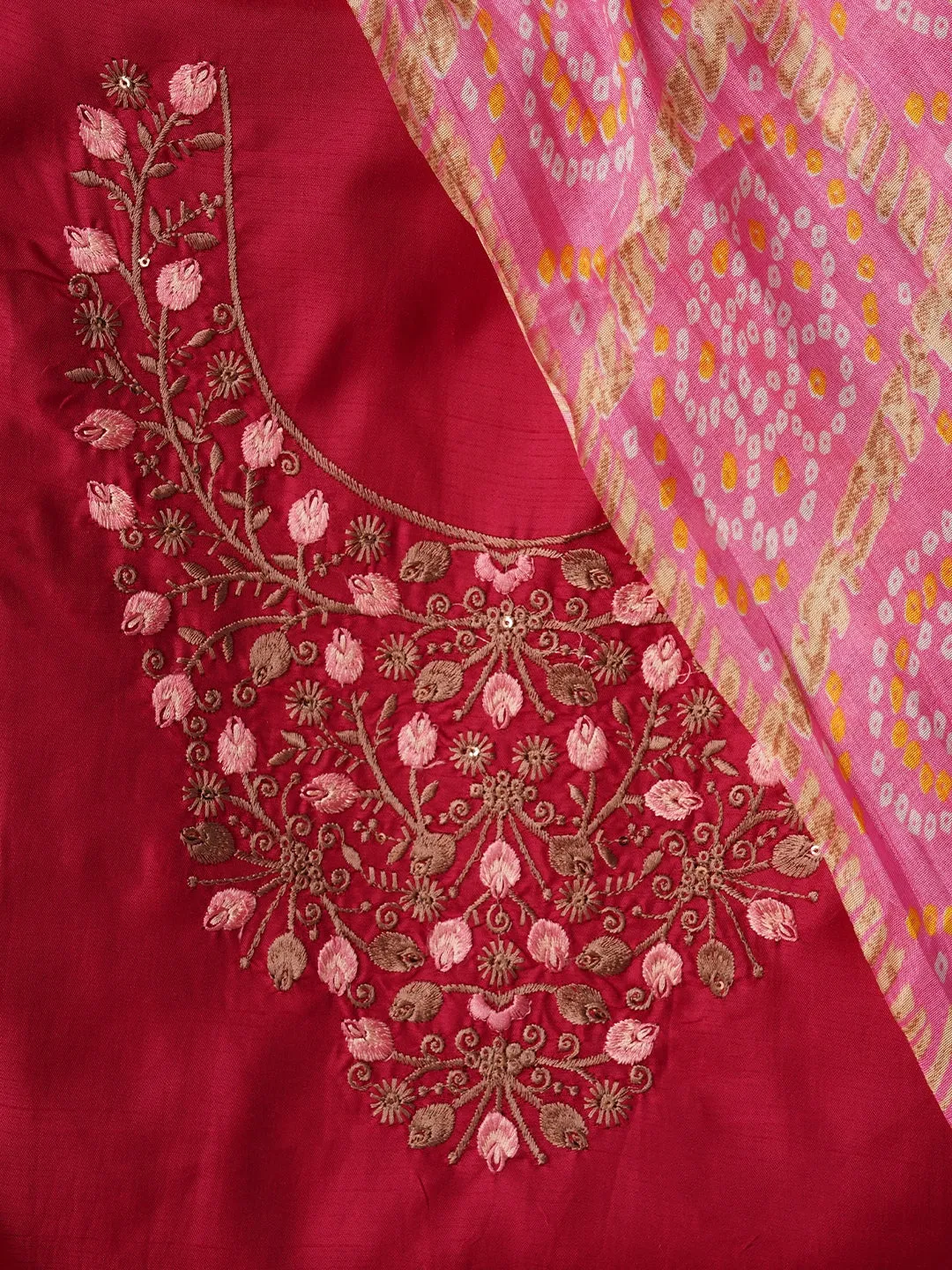 Magenta Zari Embroidered Pure Cotton Dress Material with Dupatta