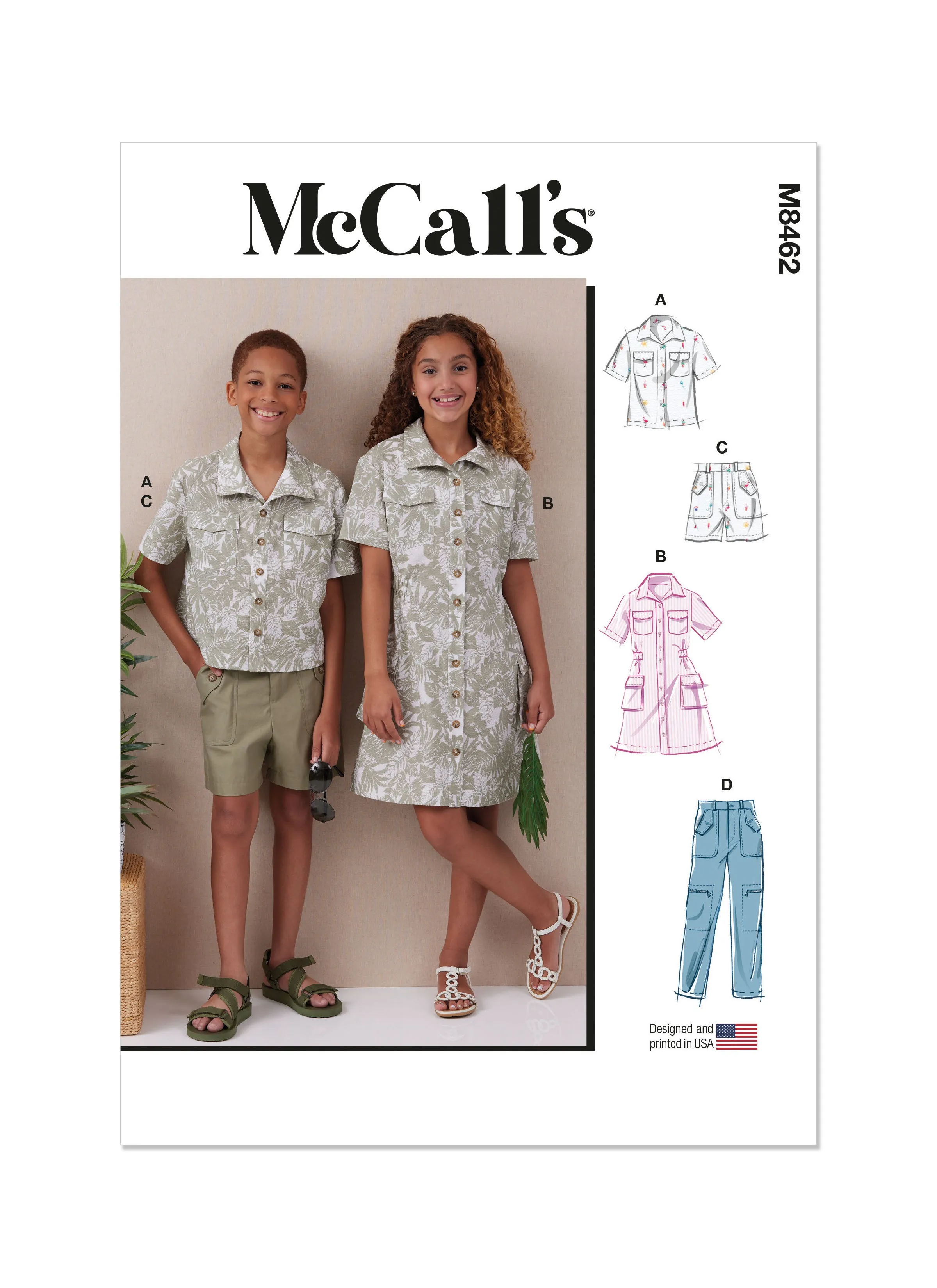 McCall's Pattern 8462 Girls' and Boys' Shirt, Pants, Shorts and Girls' Dress