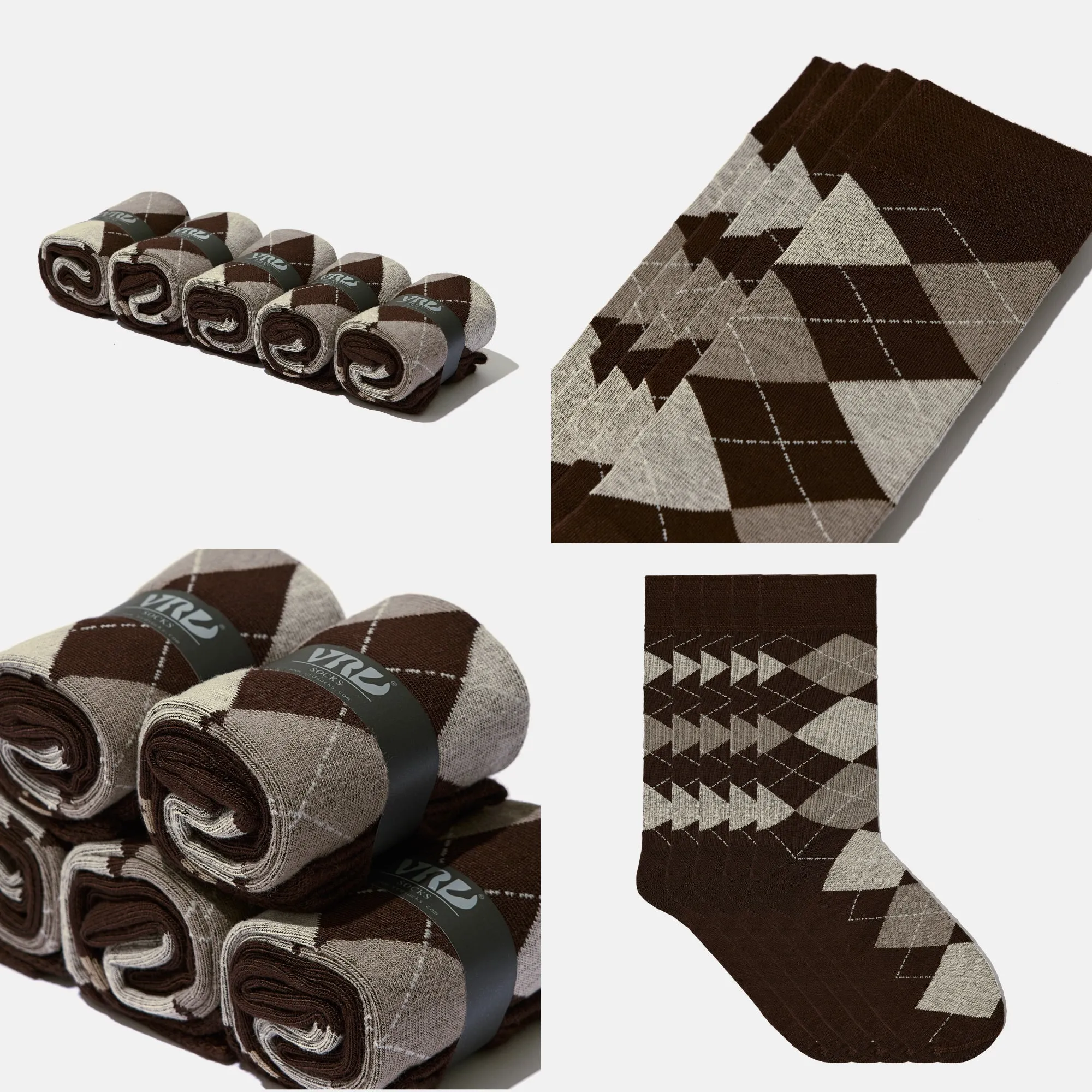 Men's Bamboo Dress Socks • Argyle Pack of 1/3/5 Pairs • Dark Brown