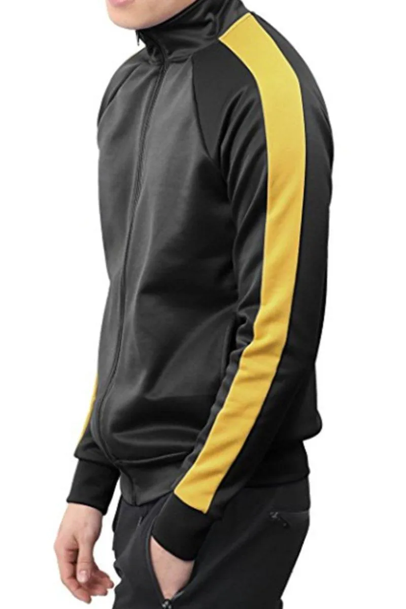 Mens Black & Yellow Port Track Zipper Front Jacket