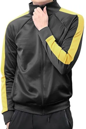 Mens Black & Yellow Port Track Zipper Front Jacket