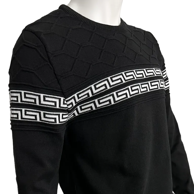 Men's black and white sweaters fashion style crewneck long sleeves light weight