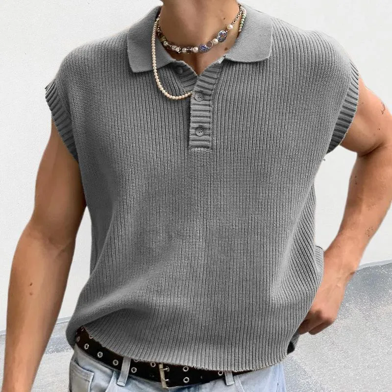 Men's Casual Solid Color Polo Collar Knitted Sweater 80077057Y