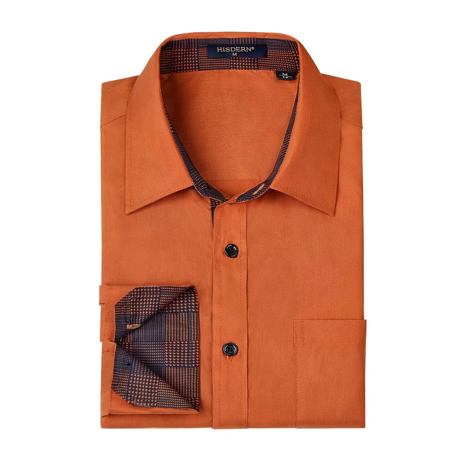 Men's Patchwork Dress Shirt with Pocket - ORANGE