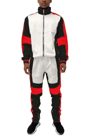 Men's Red Multi Moto Color Block Track Set