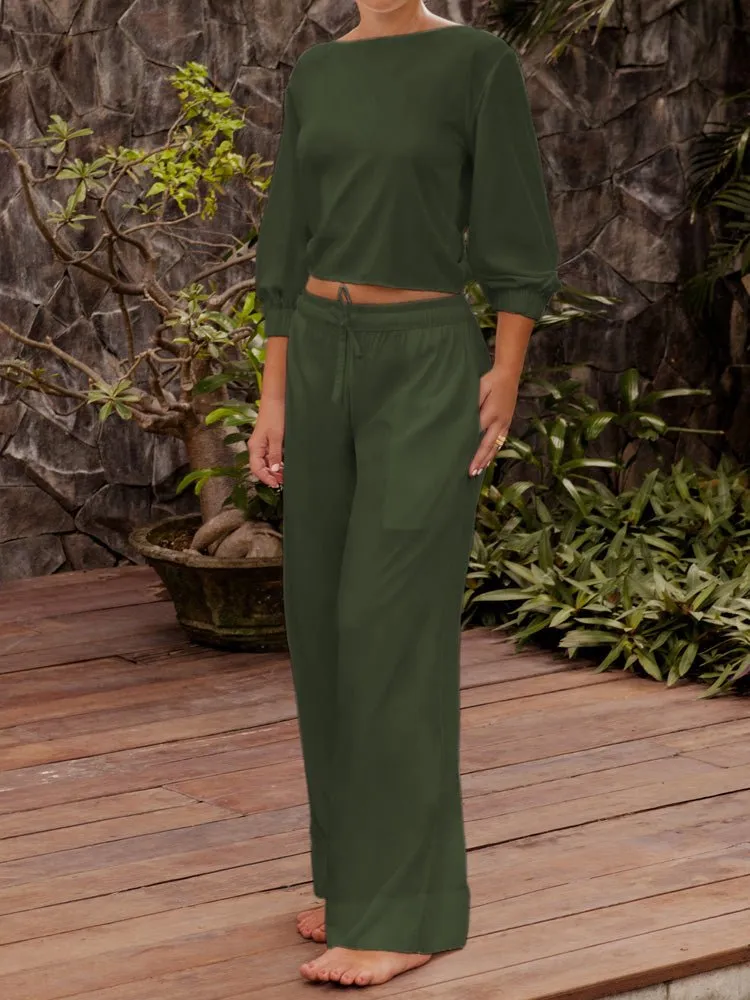 Metis Organic Bamboo Satin Lounge Pant - Olive