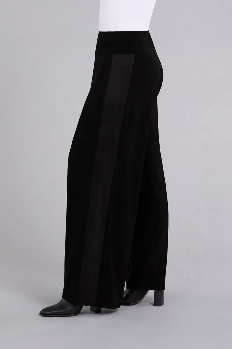 Mix Wide Leg Trouser with Faux Suede | Black