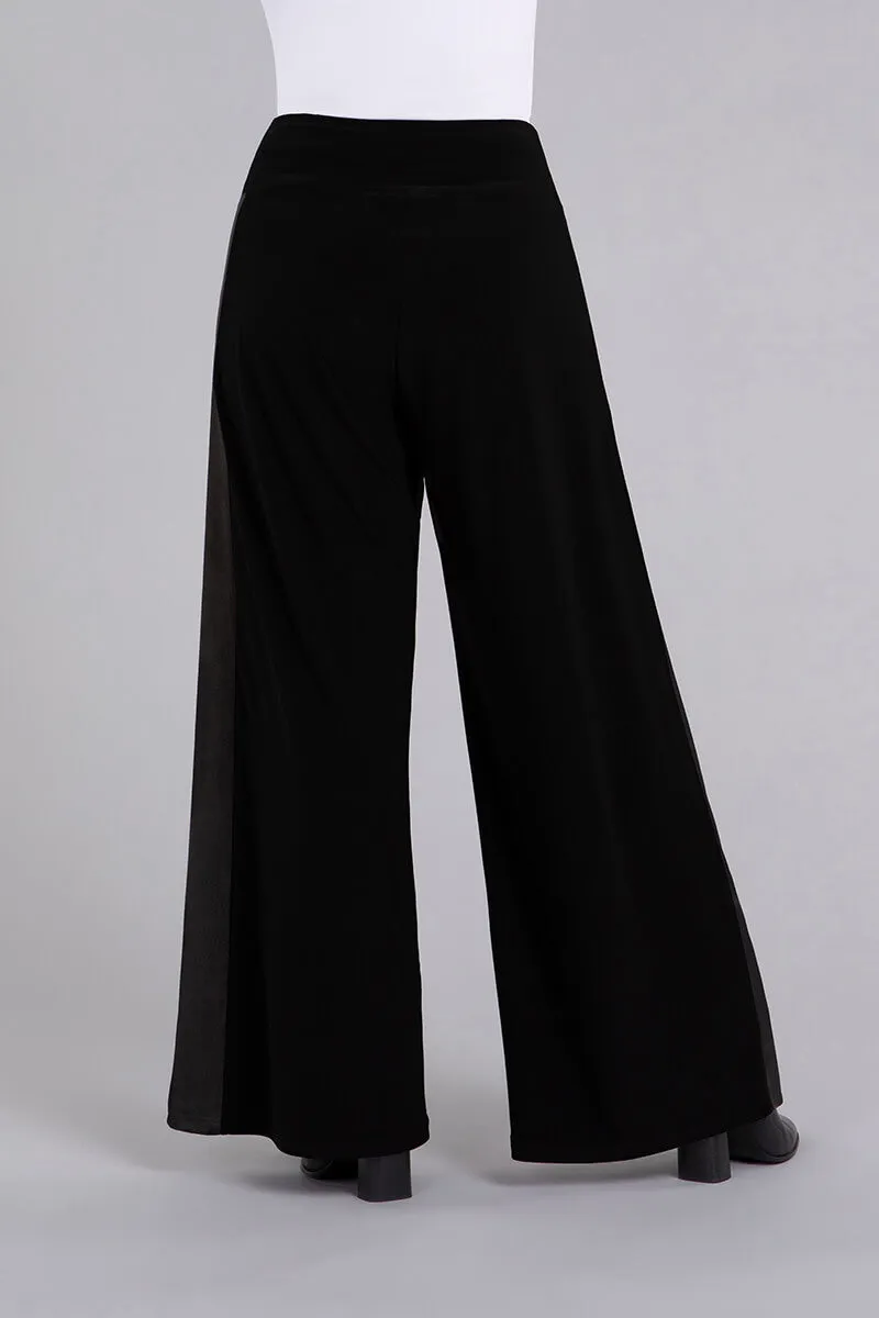 Mix Wide Leg Trouser with Faux Suede | Black