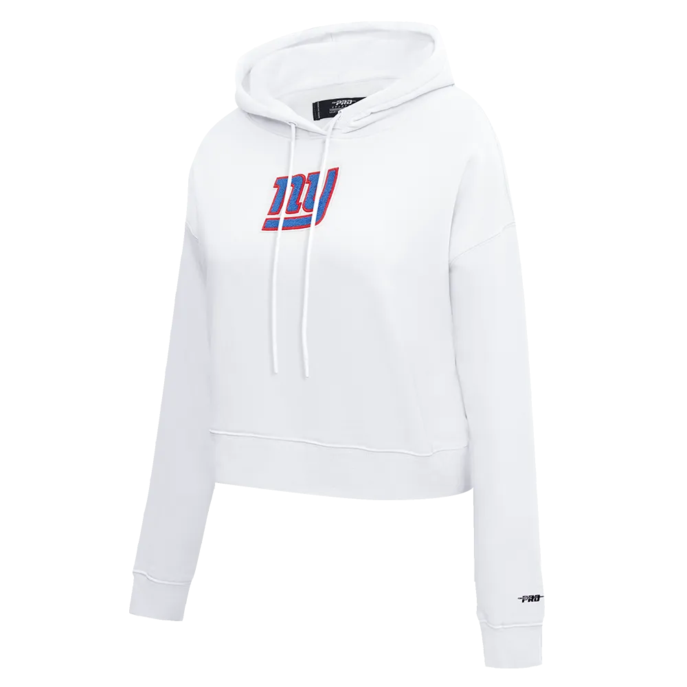 NFL NEW YORK GIANTS WOMEN'S CROPPED FLEECE HOODIE (WHITE)