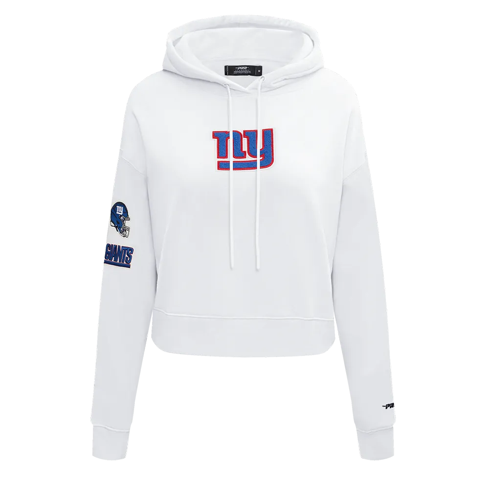 NFL NEW YORK GIANTS WOMEN'S CROPPED FLEECE HOODIE (WHITE)