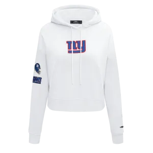 NFL NEW YORK GIANTS WOMEN'S CROPPED FLEECE HOODIE (WHITE)