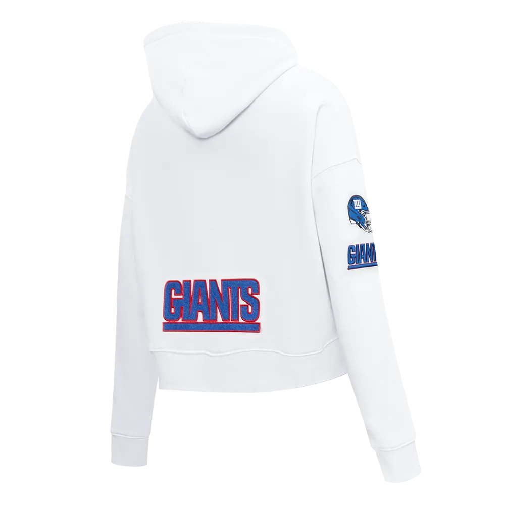 NFL NEW YORK GIANTS WOMEN'S CROPPED FLEECE HOODIE (WHITE)