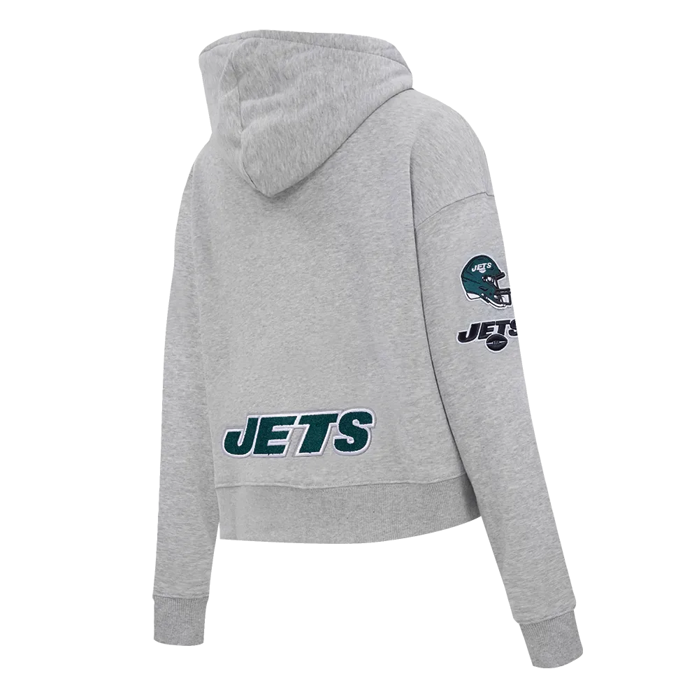 NFL NEW YORK JETS CLASSIC WOMEN'S CROPPED FLC PO HOODIE (HEATHER GREY)