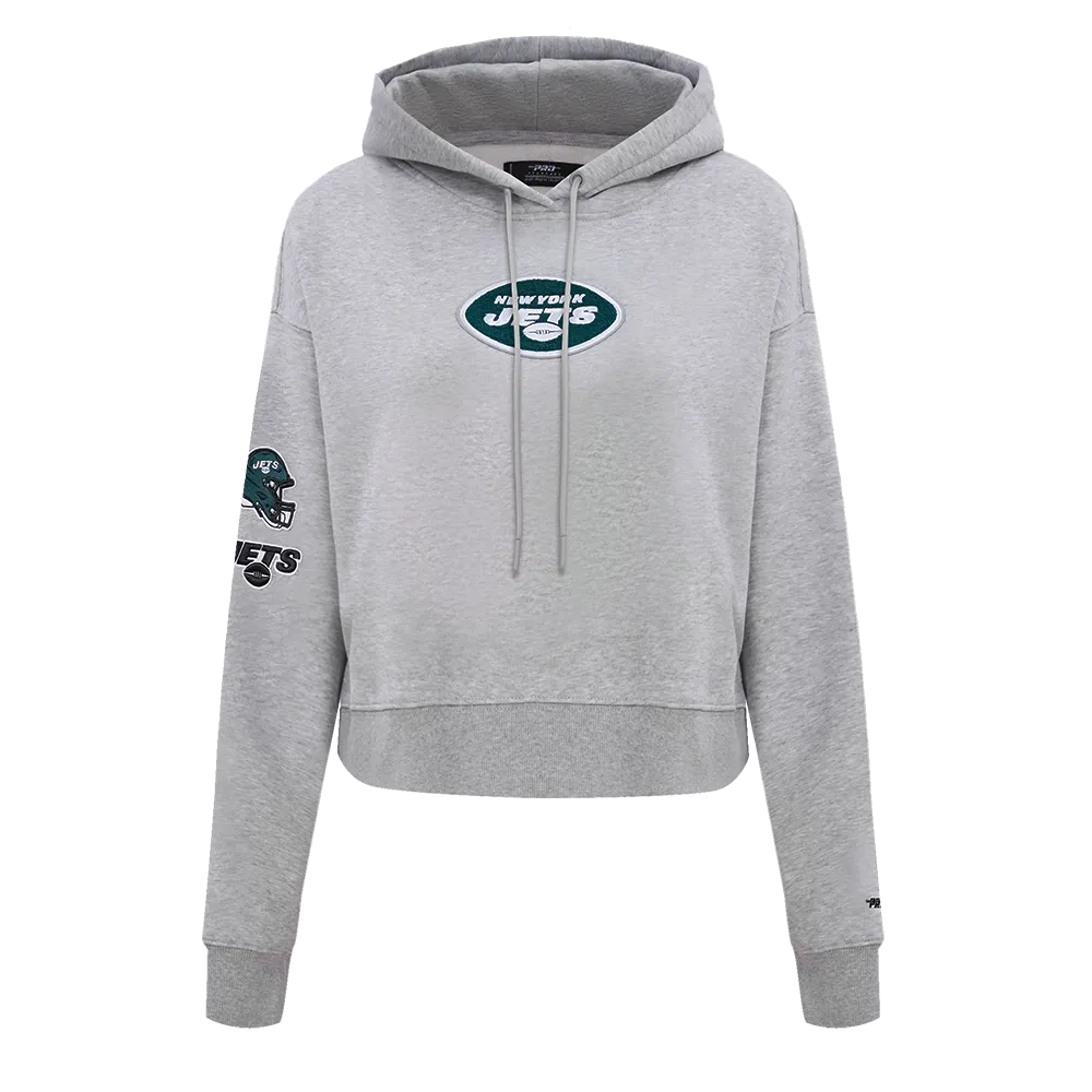 NFL NEW YORK JETS CLASSIC WOMEN'S CROPPED FLC PO HOODIE (HEATHER GREY)