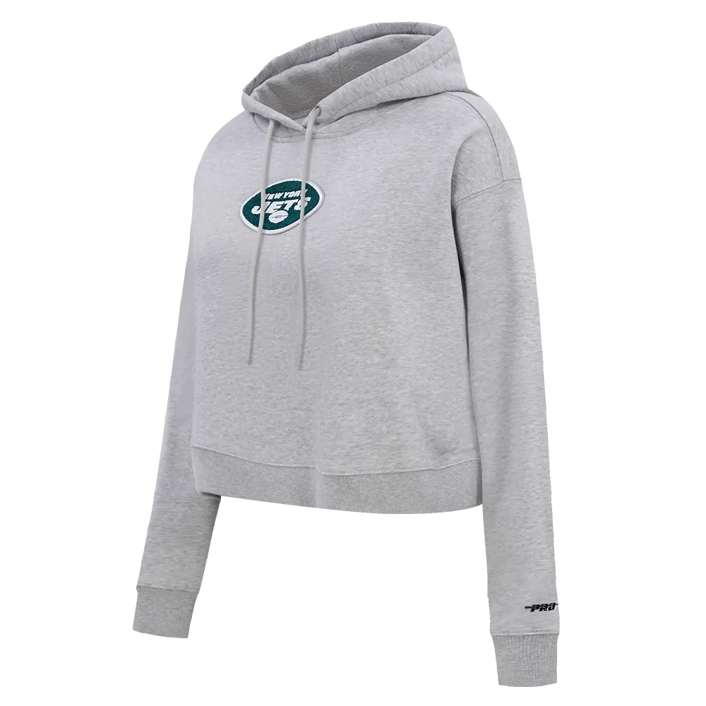 NFL NEW YORK JETS CLASSIC WOMEN'S CROPPED FLC PO HOODIE (HEATHER GREY)