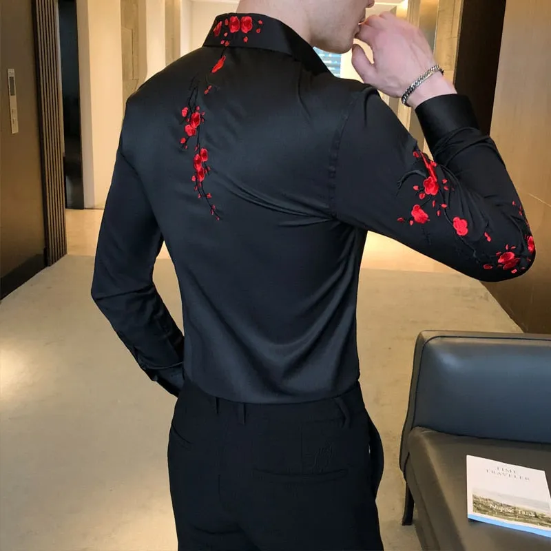 Nsqured Embroidery Floral Men's Dress Shirt