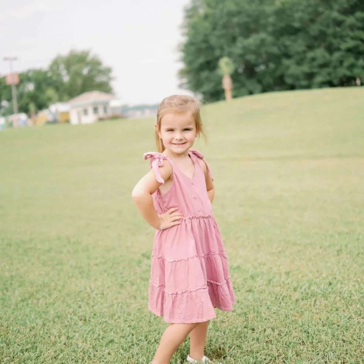 Organic Kid Tiered Dress - Dusty Pink