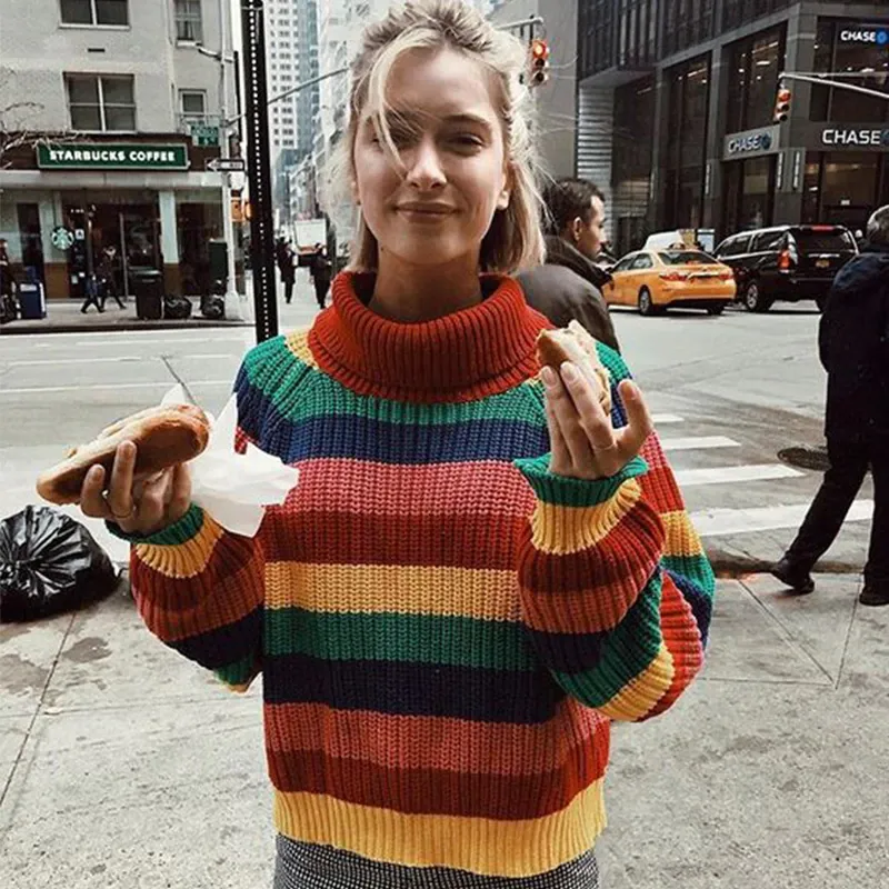 Oversized Rainbow Striped Sweater