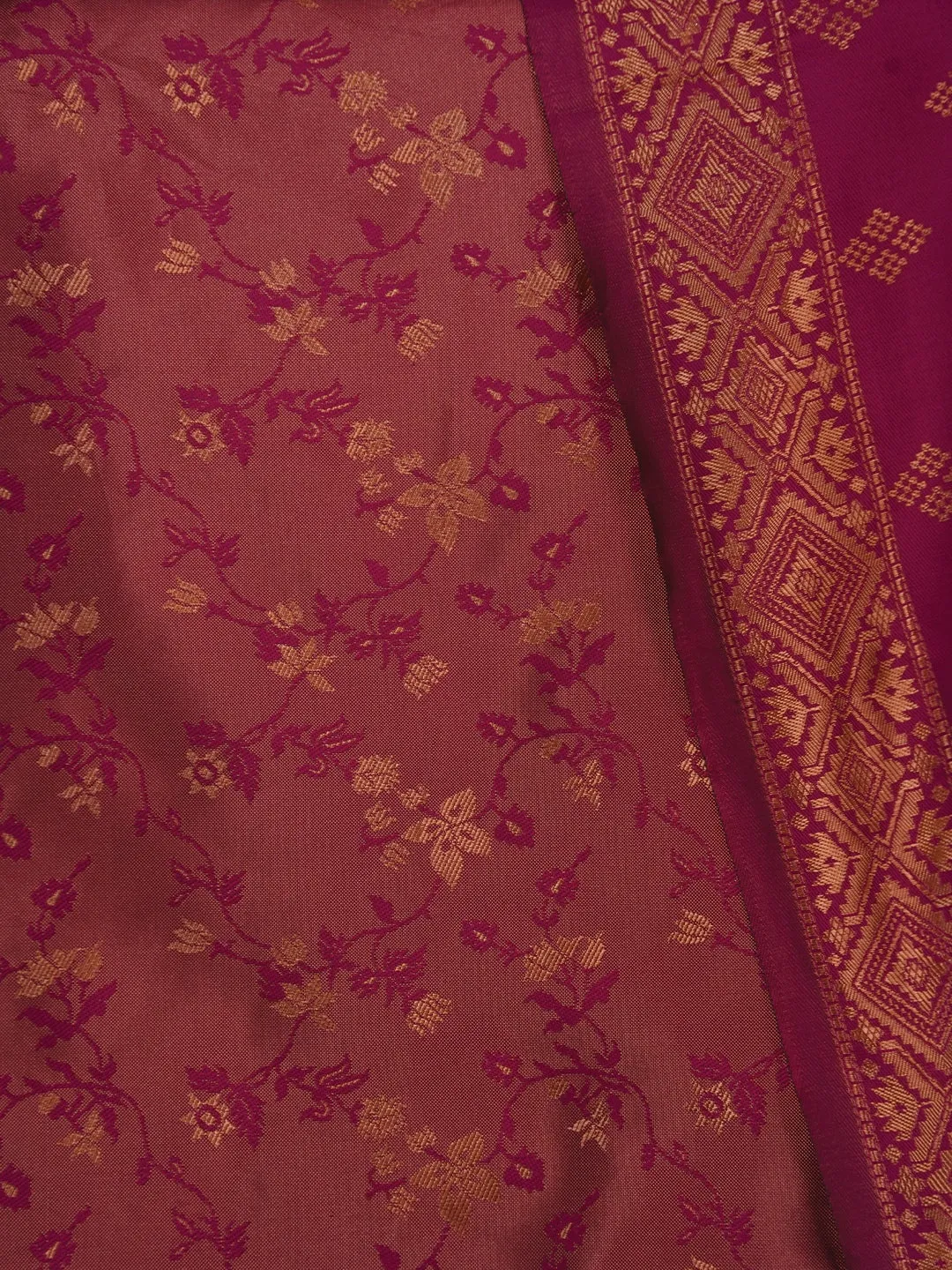 Pink Floral Silk Zari Woven Dress Material with Dupatta