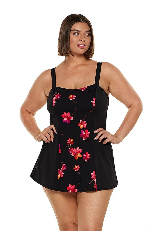 Pink Petals Chlorine Resistant Wide Strap Swim Dress - NO PANT