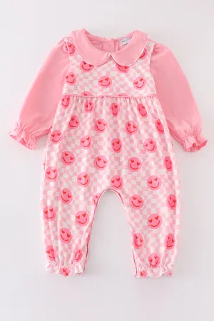 Pink valentine smile print girl jumpsuit set