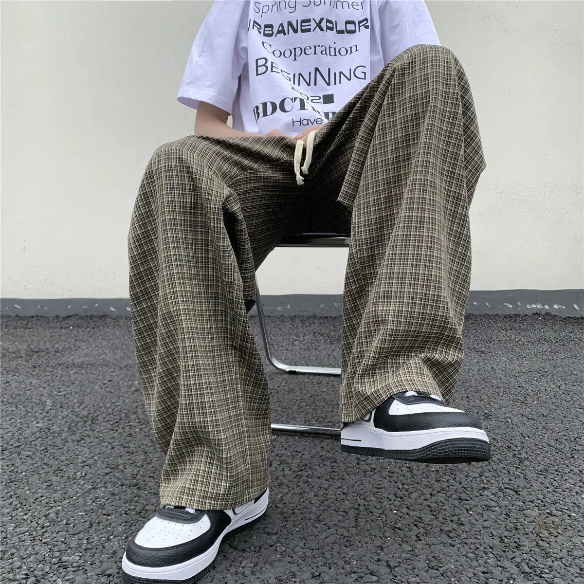 Plaid Pants Men Loose men trousers 2024 Casual Straight pant for Male/Female Harajuku Hip-hop Streetwear Wide-leg Mopping Pants