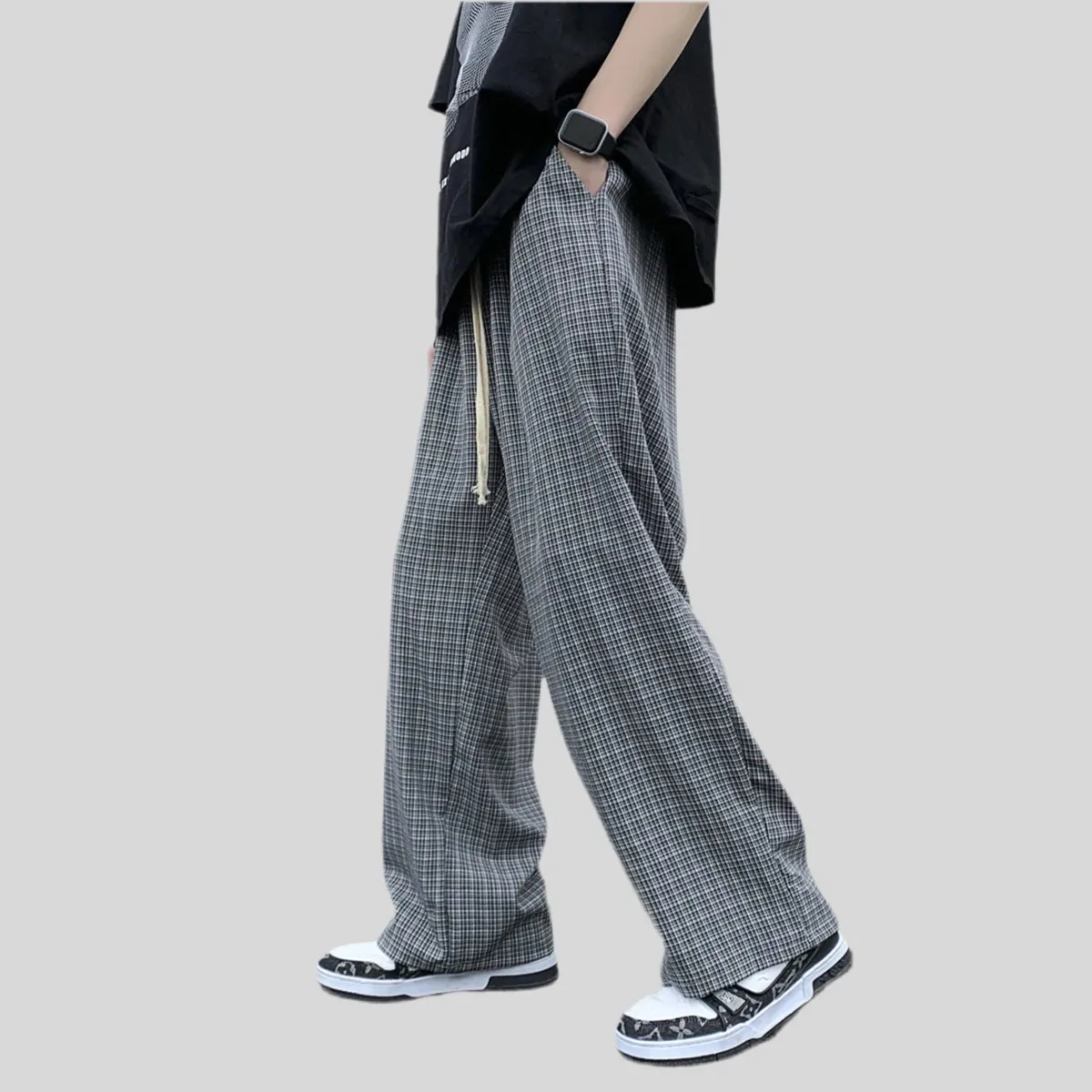 Plaid Pants Men Loose men trousers 2024 Casual Straight pant for Male/Female Harajuku Hip-hop Streetwear Wide-leg Mopping Pants