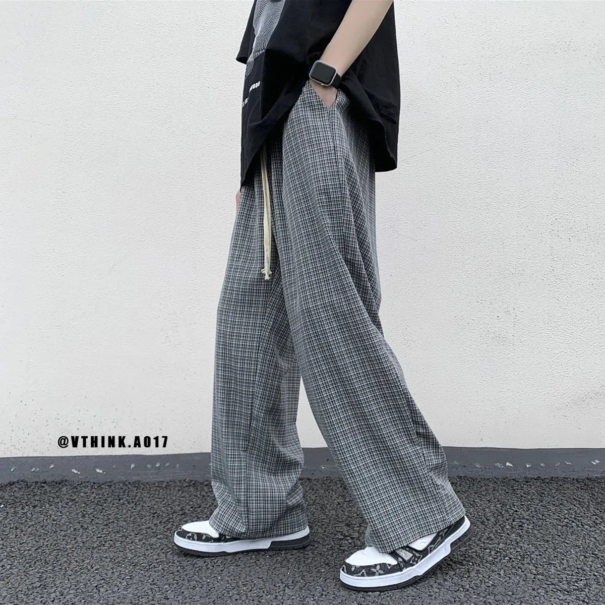 Plaid Pants Men Loose men trousers 2024 Casual Straight pant for Male/Female Harajuku Hip-hop Streetwear Wide-leg Mopping Pants