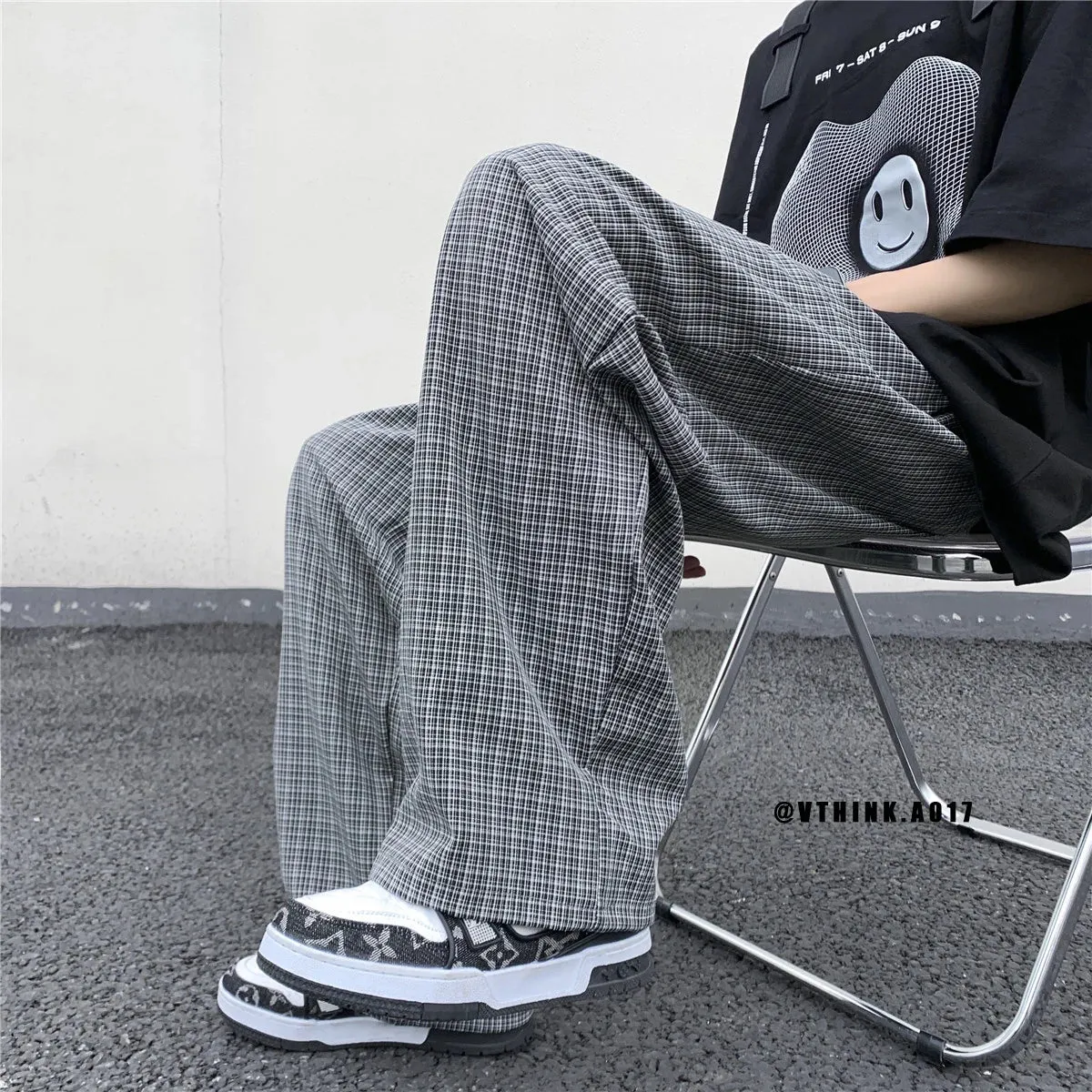 Plaid Pants Men Loose men trousers 2024 Casual Straight pant for Male/Female Harajuku Hip-hop Streetwear Wide-leg Mopping Pants